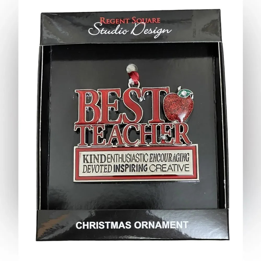 “Best Teacher” Christmas Ornament w/Glitter Apple & Beautiful Compliments